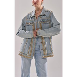 Azalea Wang SABLE-DENIM STUDDED JACKET - DENIM / S / DENIM at Nordstrom, Size Medium
