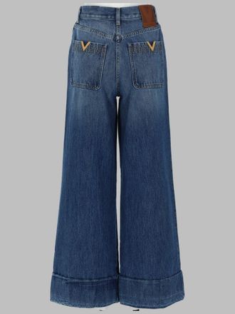Valentino Wide-Leg Five-Pocket Cotton Denim Jeans - Blue