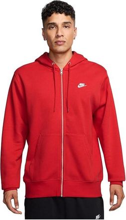 Nike Club Full-Zip Fleece Hoodie Mens Sweatshirt University Red/University Red/White : 2XL, Cotton/Polyester