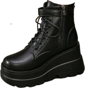 Generic Punk Punk Style Women Shoes Lace-up Heel Height 9CM Platform Shoes Woman Gothic Ankle Rock Boots Metal Decor Woman Sneakers(10.5US)