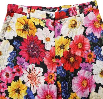Dolce & Gabbana Womens Floral Print Trousers Multicolor Cotton Viscose Elastane