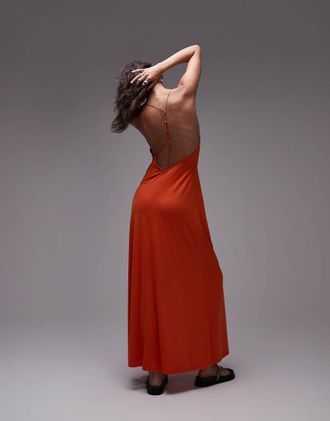 Topshop Vestito lungo arancione con spalline sottili e schiena scoperta