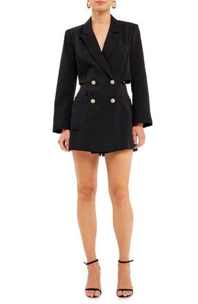 endless rose Cutout Back Double Breasted Romper in Black at Nordstrom, Size Small