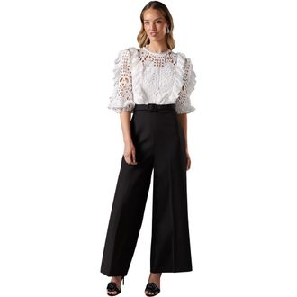 Coast Lace Cut Out Belted Jumpsuit in Mono at Nordstrom, Size 6