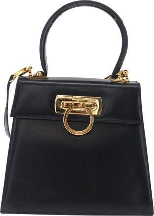 Ferragamo Gancini Convertible Top Handle Bag Leather Navy Leather Handbag (Pre-Owned)