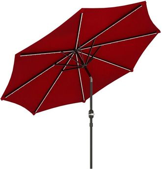 OUTSUNNY Sombrilla Terraza Exterior &Oslash;292x252 Cm Con Inclinaci&oacute;n Ajustable Hasta 45&deg; Luces Led Solares Impermeable Y Manivela Sin Base Burdeos - Outsunny