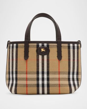Burberry Mini Reversible Check & Leather Tote Bag