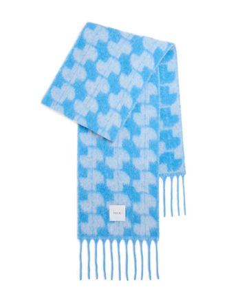 Patou geometric-pattern fringed scarf - Blue