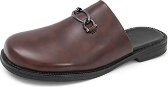 Generic Mens Slip-on Mule Sandals Loafer Fashion Round Toe Formal Wear Casual Backless Dress Slippers (Brown,6.5)