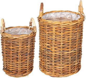 vidaXL Cesta De Plantas Gendt 2 Uds. Madera Natural Rat&aacute;n Kubu Vidaxl