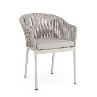 Konte Design Juego de 4 sillas con reposabrazos en color beige y gris paloma
