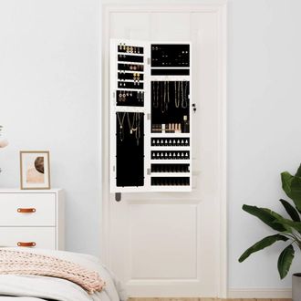 Berkfield Home Mirror Jewellery Cabinet Wall Mounted White 30x8.5x106 cm