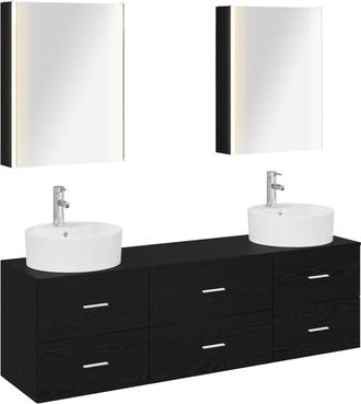 vidaXL Juego De Muebles De Ba&ntilde;o 5 Uds. Roble Negro Vidaxl
