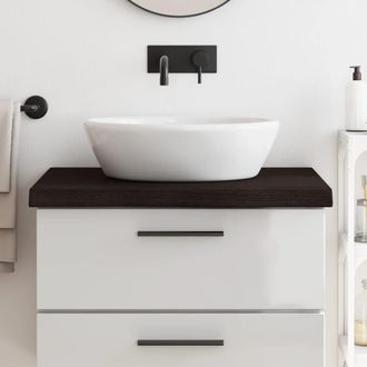 vidaXL Encimera Ba&ntilde;o Madera Maciza Tratada Marr&oacute;n Oscuro 80x60x(2-6)cm Vidaxl