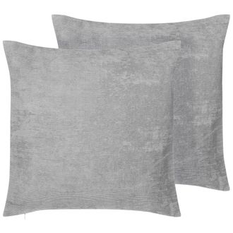 Beliani Conjunto De 2 Cojines Decorativos De Pana Gris 45 X 45 Cm A Rayas Decoraci&oacute;n Moderna Nolana