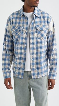 Criminal Damage Bleached Plaid Snap-Up Shirt in Blue at Nordstrom, Size Xx-Large