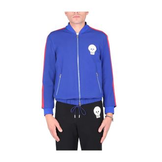 Alexander McQueen Hoodies & sweatvesten, Heren, Blauw, M, Schedel geborduurd sweatshirt