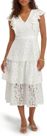 Kensie Floral Lace Midi Dress in White at Nordstrom Rack, Size 16
