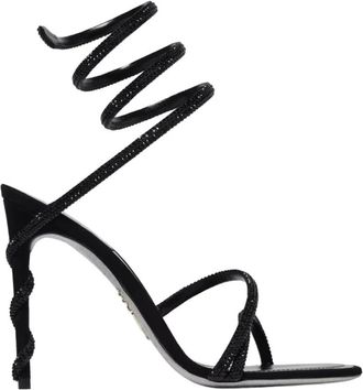 Rene Caovilla Sandalen - Dames - Sandalen met hakken - Zwart - 35 1/2 EU - Satijn - Schoenen