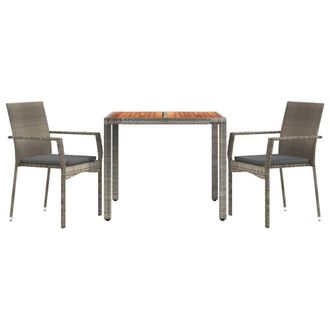 vidaXL Set Comedor De Jard&iacute;n 3 Piezas Con Cojines Rat&aacute;n Sint&eacute;tico Gris Vidaxl