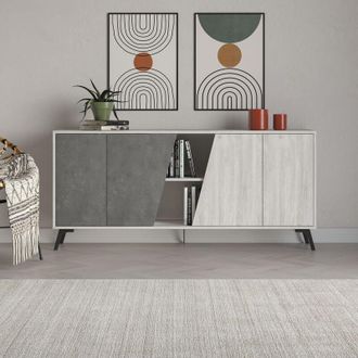 Homemania Homemania - Decortie Fiona Console Sideboard Display Unit 180 - Ancient White / Retro Grey - Ancient White / Retro Grey