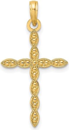 Diamond2Deal 14k Yellow Gold Polished Beaded Design Cross Pendant