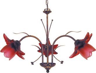 Tosel L&aacute;mparas de techo metal marron pantalla vidrio rojo