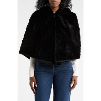 La Fiorentina Faux Fur Hooded Cape in Black at Nordstrom Rack