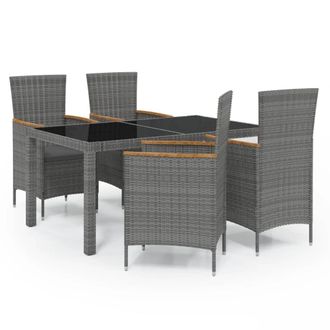 vidaXL Set De Comedor De Jard&iacute;n 5 Pzas Y Cojines Rat&aacute;n Sint&eacute;tico Gris Vidaxl