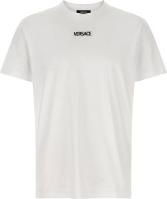 Versace T-shirt girocollo con logo ricamato - Bianco