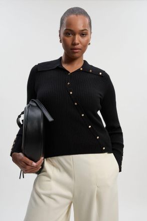 Karen Millen Womens Plus Size Viscose Blend Trim Detail Knit Top - Black - Size X-Large