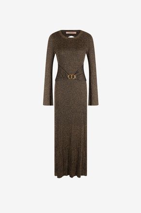 Twinset Langes Lurex-Strickkleid mit R&uuml;ckenausschnitt und Schnalle
