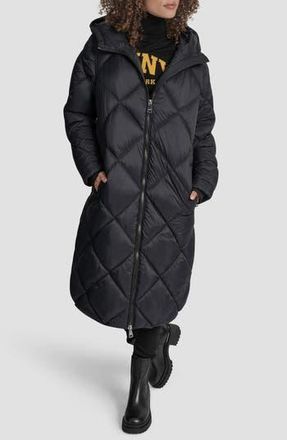DKNY Diamond Quilted Puffer Coat in Black at Nordstrom Rack, Size Large