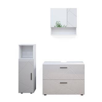Vicco Conjunto De Muebles De Ba&ntilde;o Irma, Blanco Alto Brillo, 3 Piezas, Con Mueble Alto