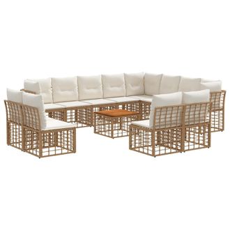 vidaXL Conjunto De Sof&aacute;s De Exterior 13 Pcs Natural Y Crema Poli&eacute;ster Vidaxl