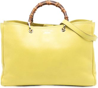 Gucci Borsa shopper grande in pelle di vitello e bamb&ugrave; 2016-2025 - Giallo