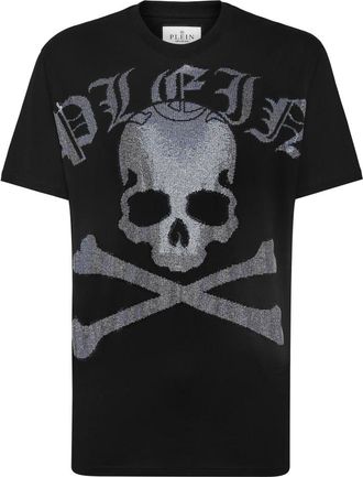 Philipp Plein T-Shirt Ronde Hals Gothic Plein - Heren - T-shirts - Zwart - 2XL - Katoen - Tops