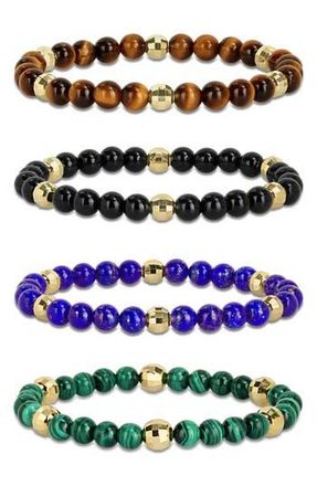 Delmar Mens Set of 4 Semiprecious Stone Beaded Bracelets in Multi/Gold at Nordstrom Rack