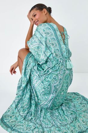 Roman Tie Back Tassel Detail Tiered Dress