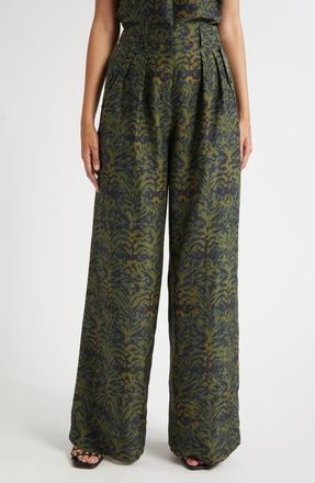 Ulla Johnson Charlie Print Wide Leg Pants in Desert Jasper at Nordstrom, Size 10