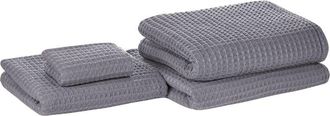 Beliani Conjunto De 4 Toallas De Ba&ntilde;o Y Alfombrilla De Ba&ntilde;o De Algod&oacute;n Gris Zero Twist Areora