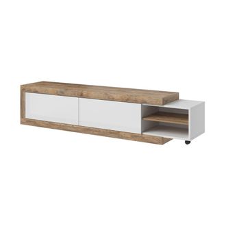 Petits Meubles Mueble tv 2 puertas 200 cm paneles laminados blanco y madera