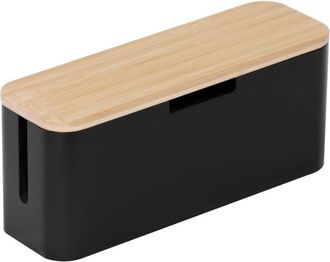 Relaxdays Relaxdays cable box for power strip, bamboo, lid HxWxD 14.5x34x11cm, hide cables, natural/black