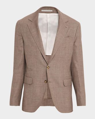 Brunello Cucinelli Mens Wool, Silk and Linen Glen Plaid Suit Jacket