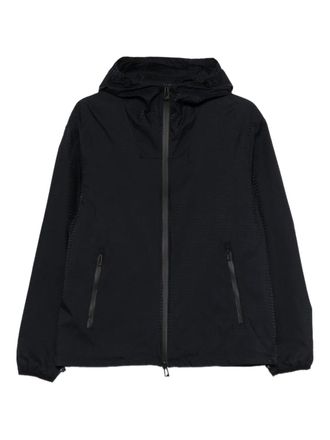 Emporio Armani logo-jacquard hoodie jacket - men - Polyamide/Polyurethane/Polyester - 46 - Blue