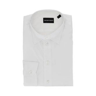 Emporio Armani Camicia in twill di cotone stretch - - Shirts - Uomo - Bianco - S