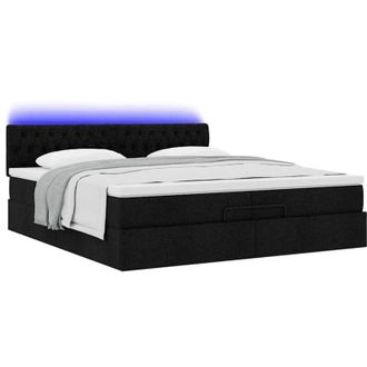 vidaXL Estructura De Cama Otomana Con Colchones Tela Negra 200x200cm Vidaxl