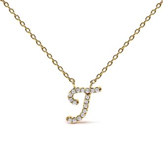 House of Brilliance 14K Yellow Gold Diamond Accent K Initial Script Style Pendant Necklace