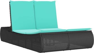 vidaXL Tumbona Doble Con Cojines Rat&aacute;n Sint&eacute;tico Negro Vidaxl