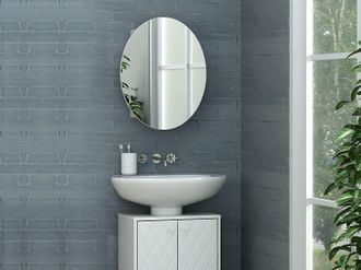 Vente-Unique Armadietto a muro da bagno ovale con specchio Bianco - RURI